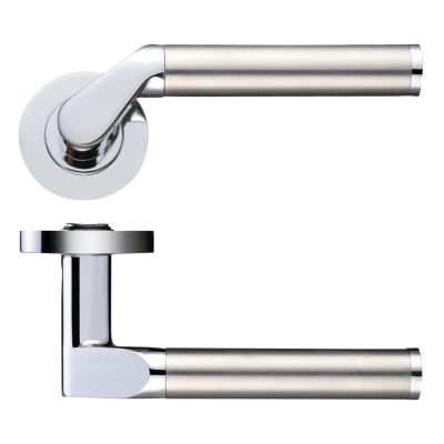 Zoo Hardware ZPZ120CPSS Stanza Venus Lever on Round Rose – Dual Finish Polished Chrome & Satin Chrome.